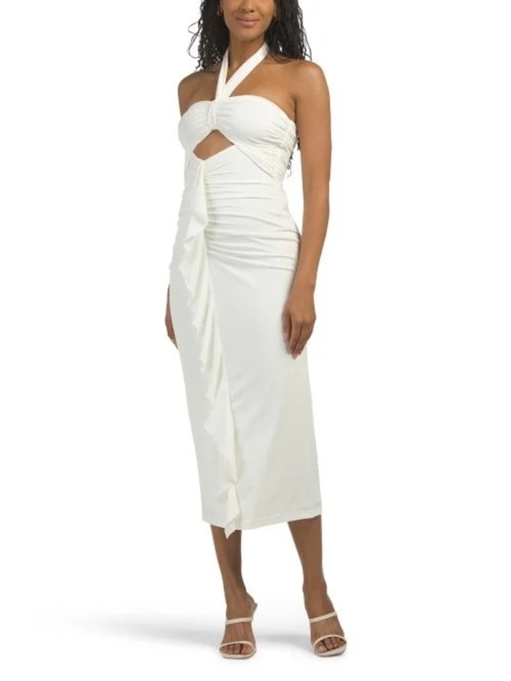 Torn by Ronny Kobo White Halter Twist Ruched Midi Dress Size Medium BNWT